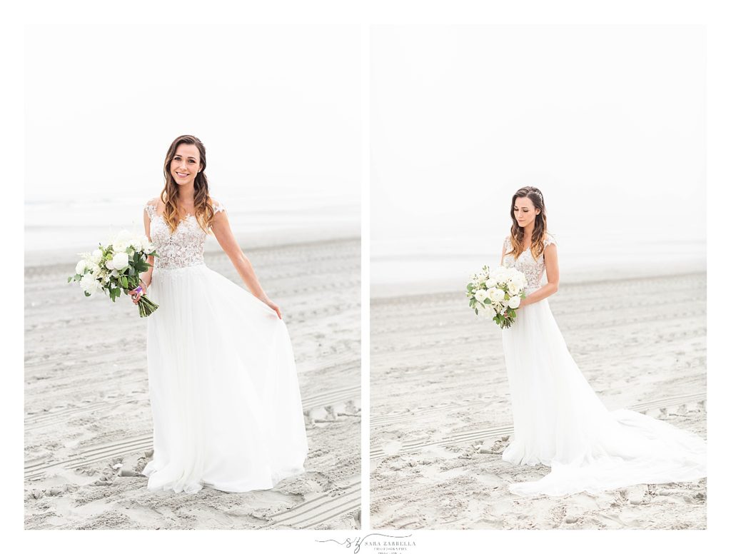 bridal beach portrait photographed by wedding photographer Sara Zarella Photography