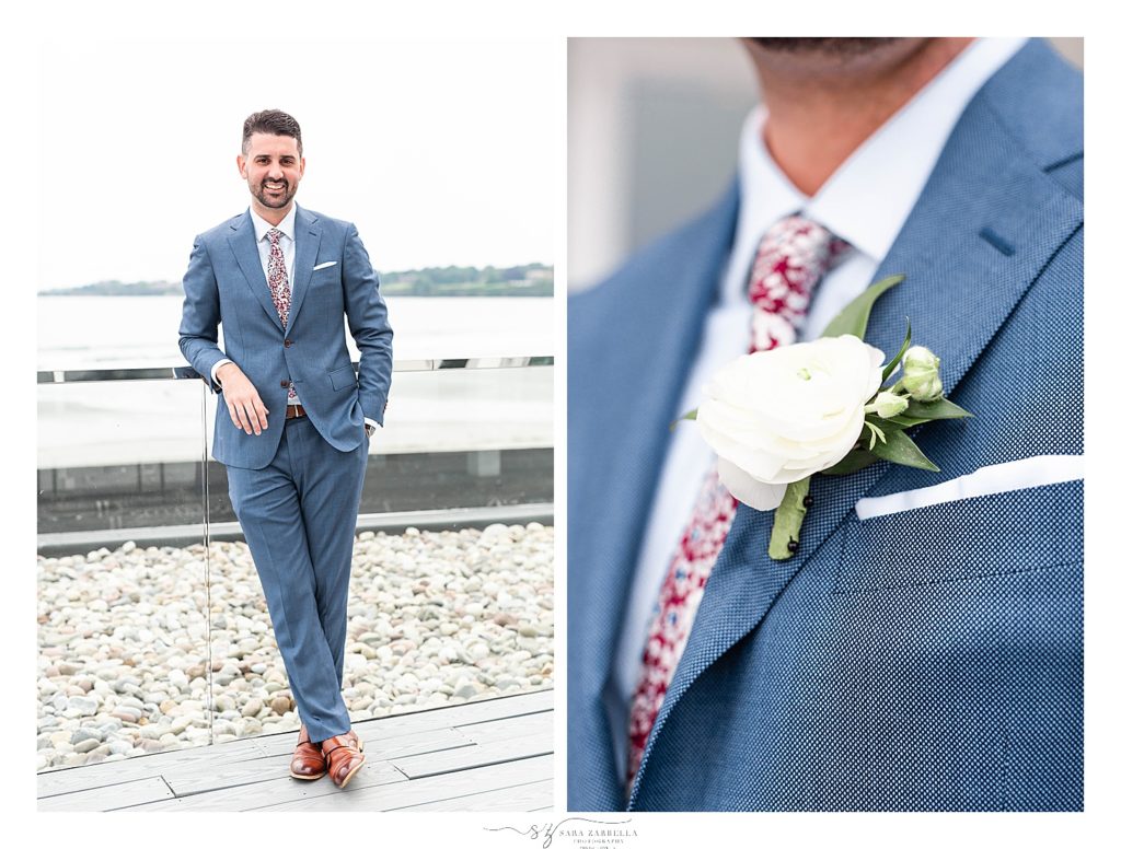 chic groom attire for beach wedding photographed by RI wedding photographer Sara Zarella Photography