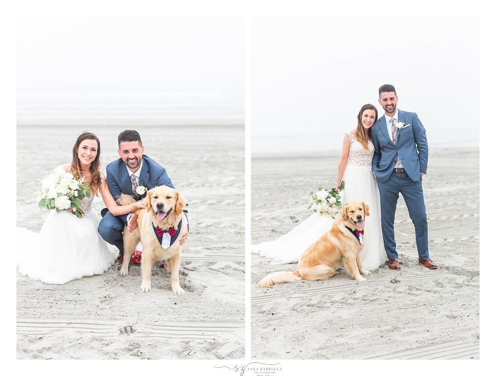 bride and groom with dog photographed by wedding photographer Sara Zarella Photography