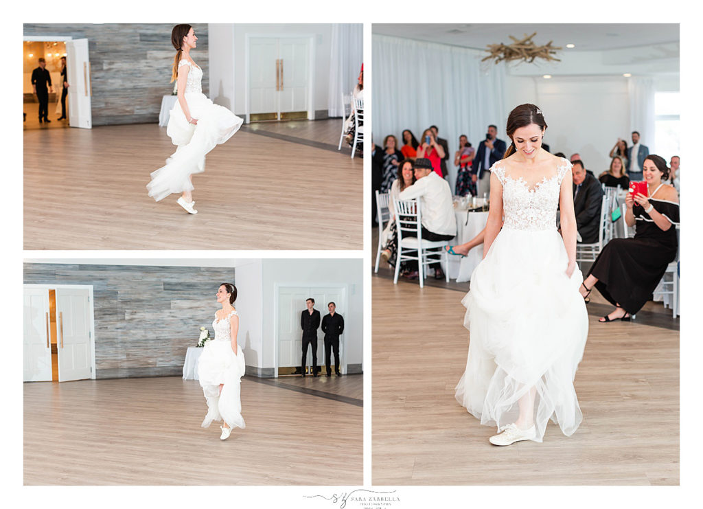 bride Irish step dances at Newport Beach House wedding reception photographed by wedding photographer Sara Zarella Photography