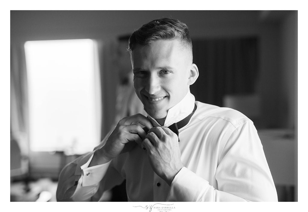 black and white portrait of the groom photographed by Sara Zarrella Photography