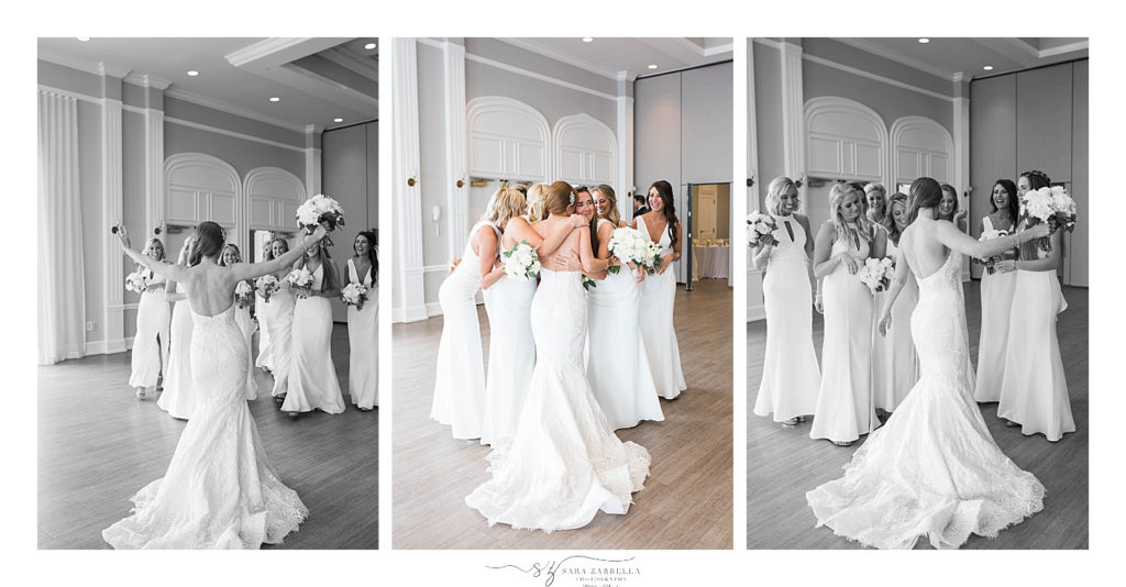 bridesmaids see bride for the first time before RI wedding day by Sara Zarrella Photography