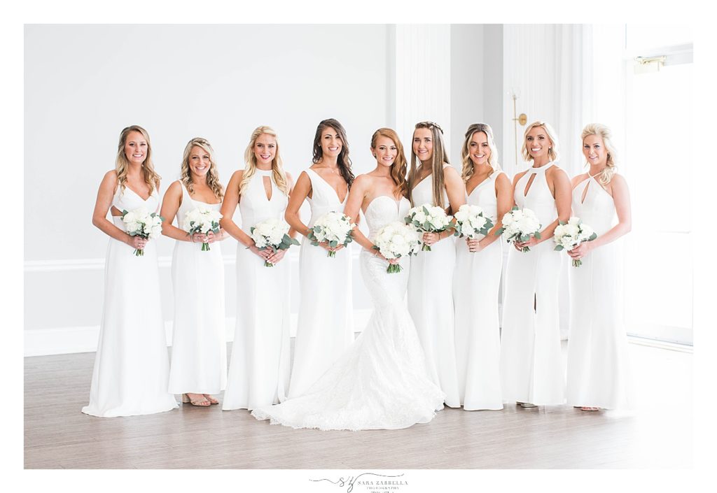 bridesmaids in classic white dresses photographed by RI wedding photographer Sara Zarrella Photography