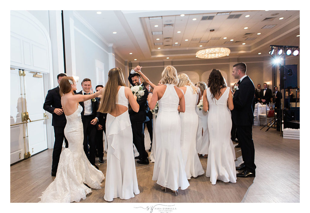 bridal party dances photographed by Rhode Island wedding photographer Sara Zarrella Photography