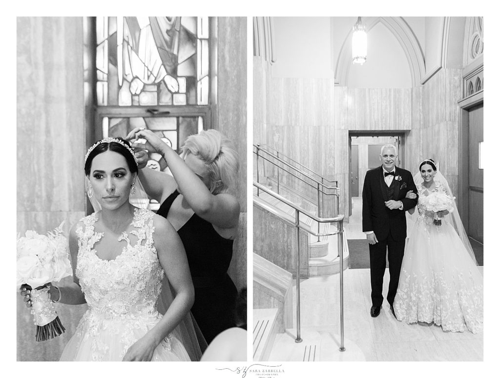 bride prepares to walk down the aisle at The Cathedral of Saints Peter and Paul with Sara Zarrella Photography