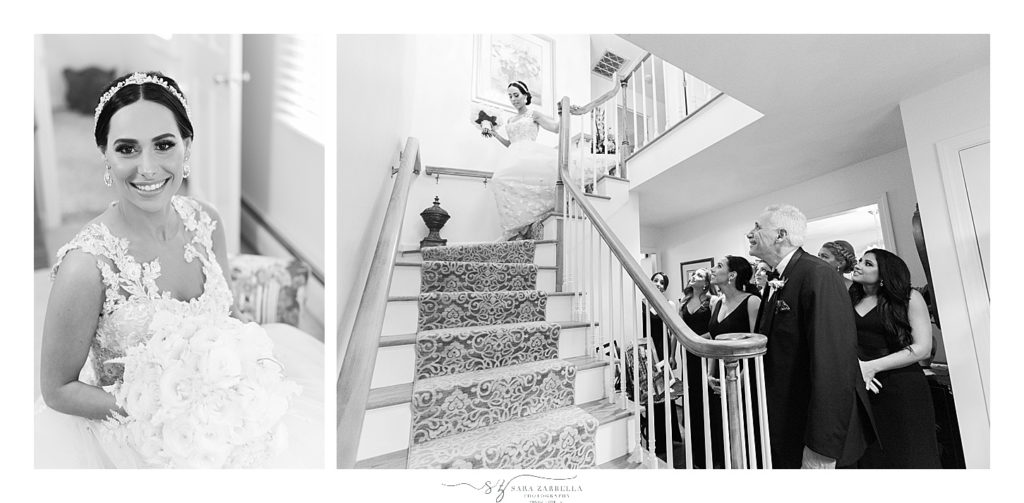 first look with bride and bridesmaids and father photographed by Sara Zarrella Photography