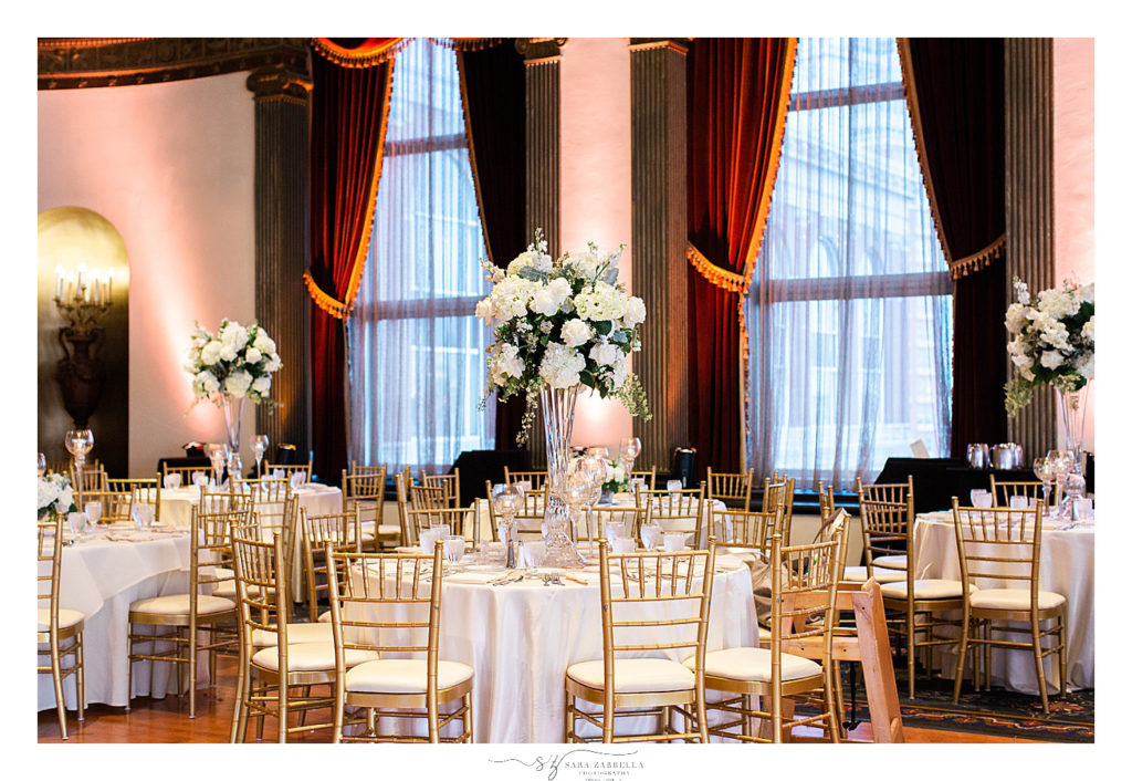 gold and ivory wedding reception details photographed by Sara Zarrella Photography