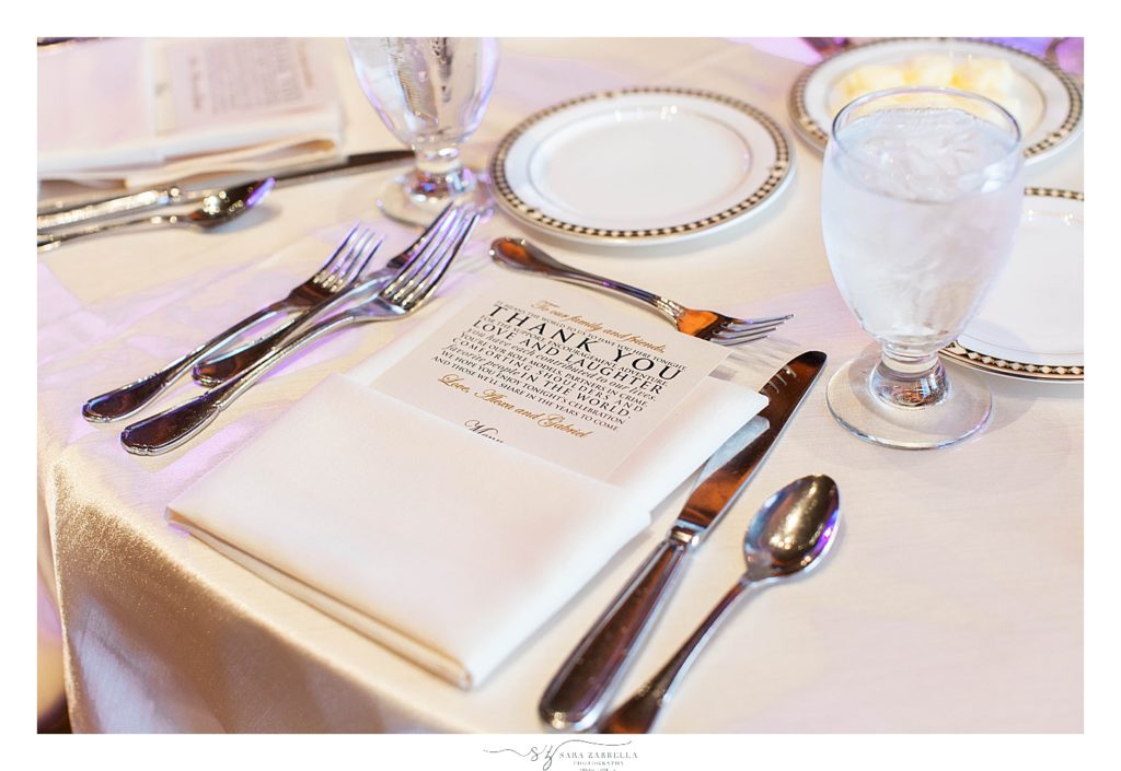 place settings at reception photographed by Sara Zarrella Photography at Graduate Providence, formerly Providence Biltmore