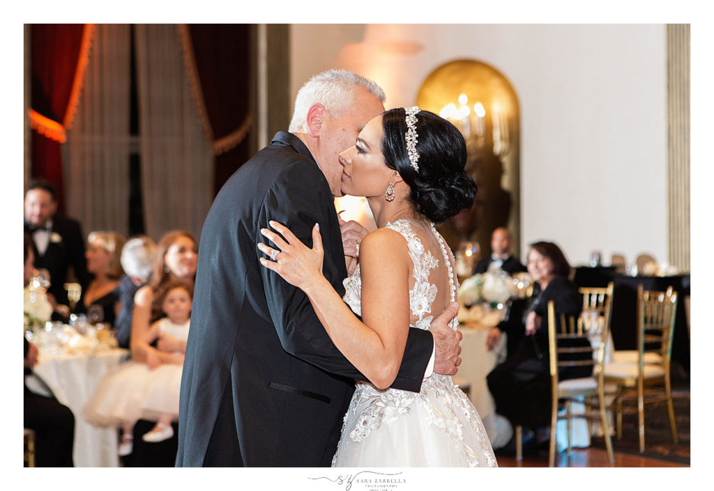 father daughter dance at wedding reception in Providence RI photographed by Sara Zarrella Photography