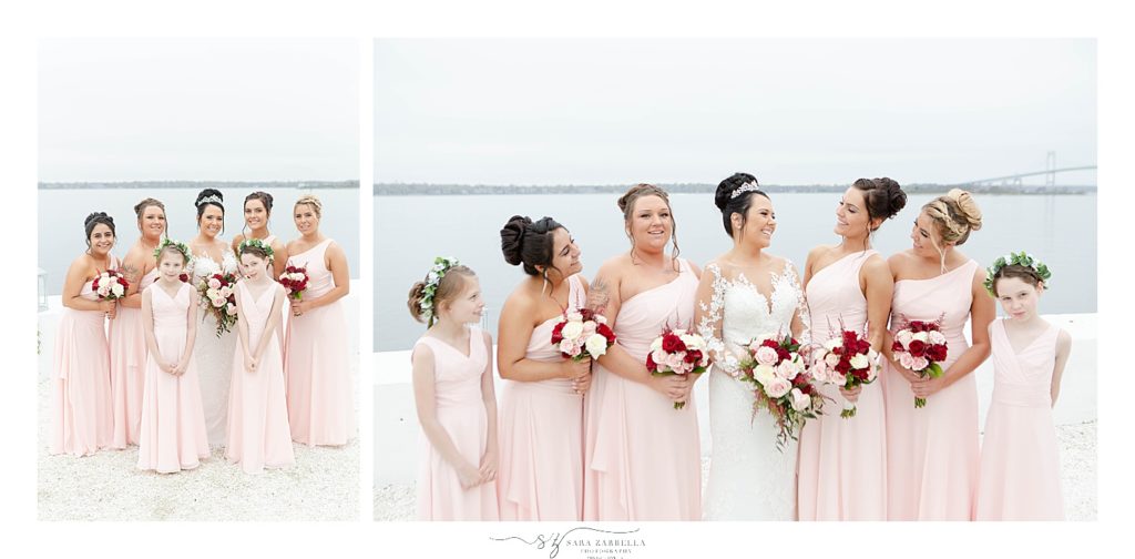 blush pink bridesmaid gowns for RI wedding photographed by wedding photographer Sara Zarrella Photography