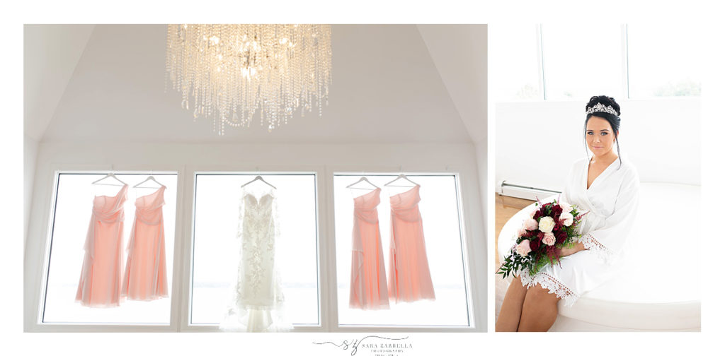 bride's gown and bridesmaid dresses photographed by wedding photographer Sara Zarrella Photography