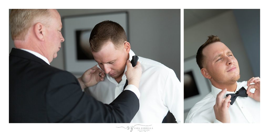 groom gets ready at Gurney's Hotel photographed by RI wedding photographer Sara Zarrella Photography