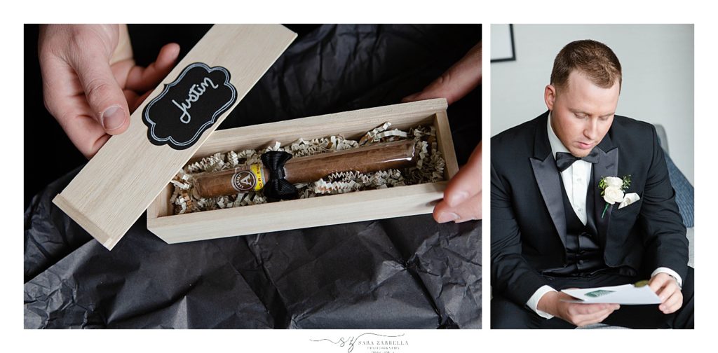 cigar gift to groom photographed by RI wedding photographer Sara Zarrella Photography