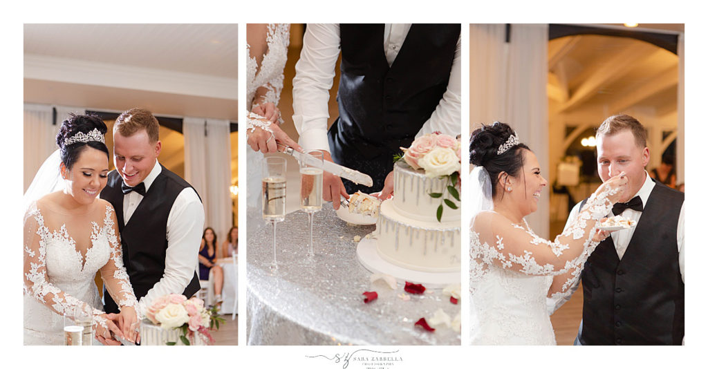 cake cutting at Island House wedding reception photographed by wedding photographer Sara Zarrella Photography