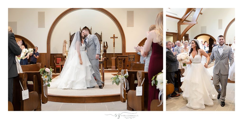 newlyweds recess in church photographed by Sara Zarrella Photography