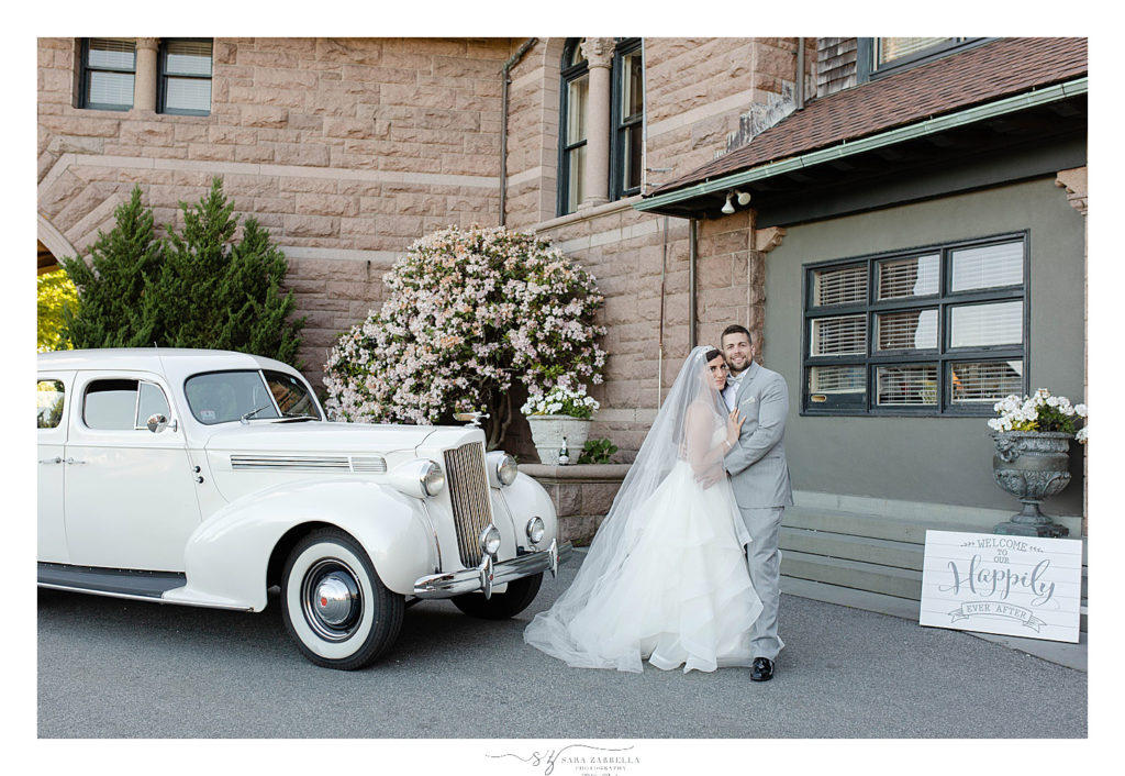 Sara Zarrella Photography photographs classic car with bride and groom