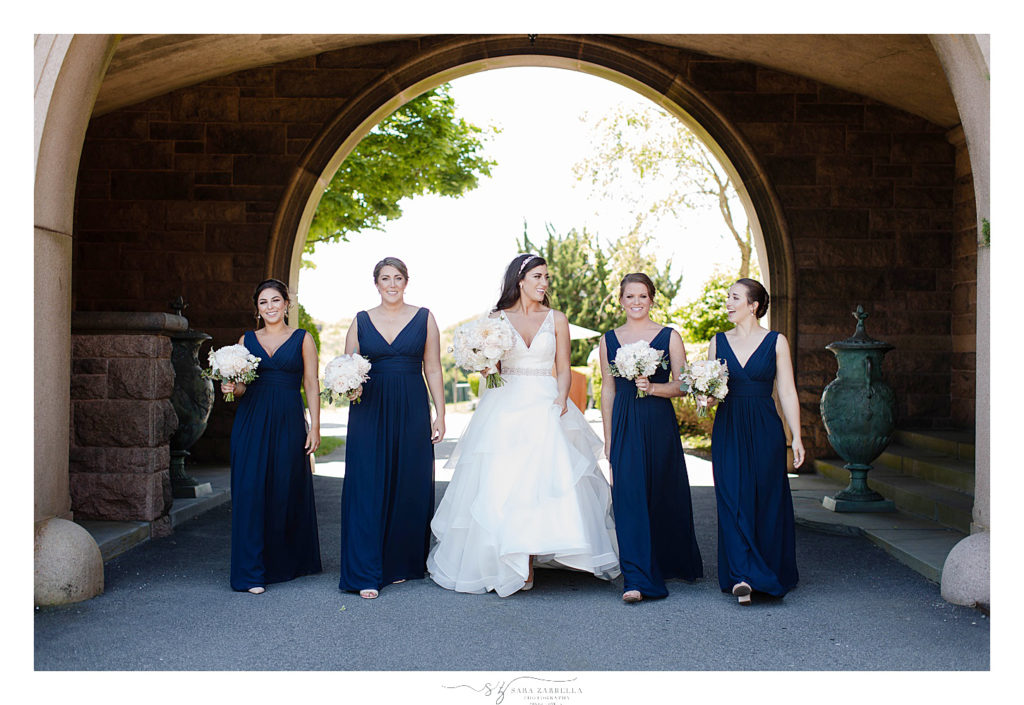bridesmaids with bride on Newport RI wedding day by Sara Zarrella Photography