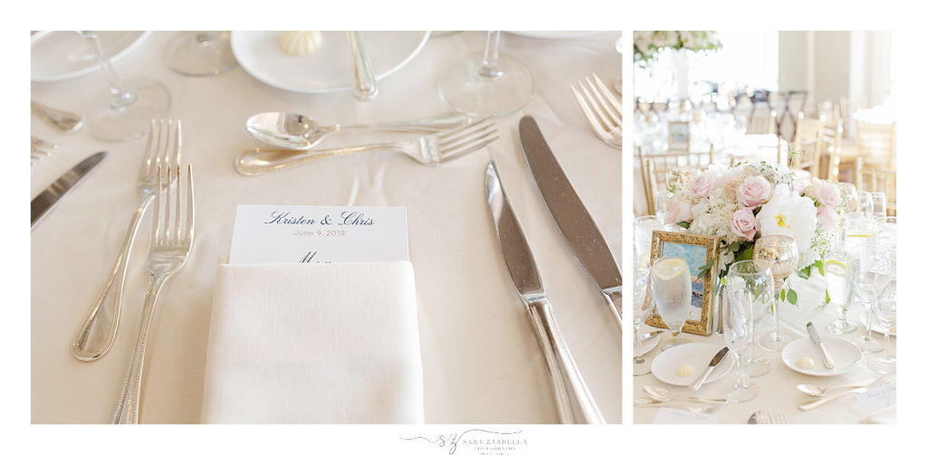 wedding reception place settings at OceanCliff with Sara Zarrella Photography