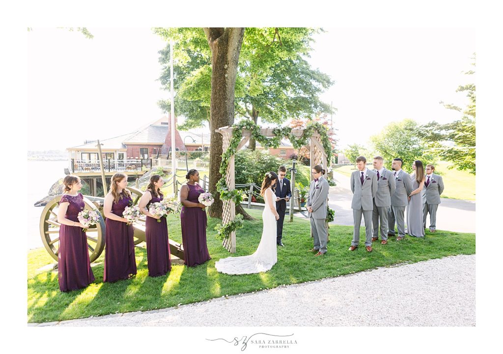 wedding ceremony outside at Squantum Association in Rhode Island with Sara Zarrella Photography