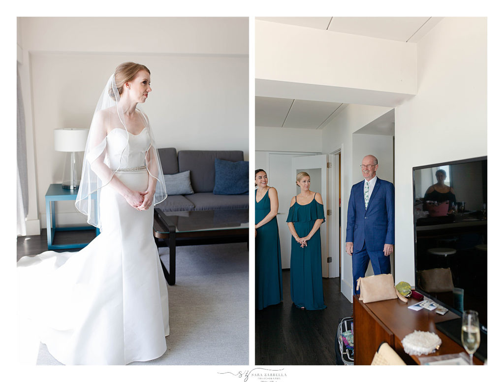 first look with bride and father on wedding day with Sara Zarrella Photography