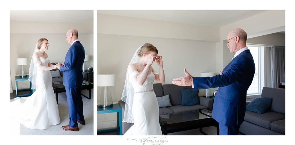 emotional first look with dad photographed by RI wedding photographer Sara Zarrella Photography