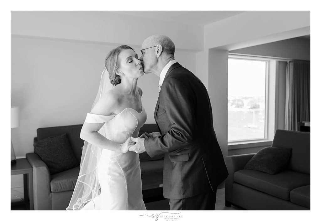father-daughter moment on wedding day in Newport RI with Sara Zarrella Photography
