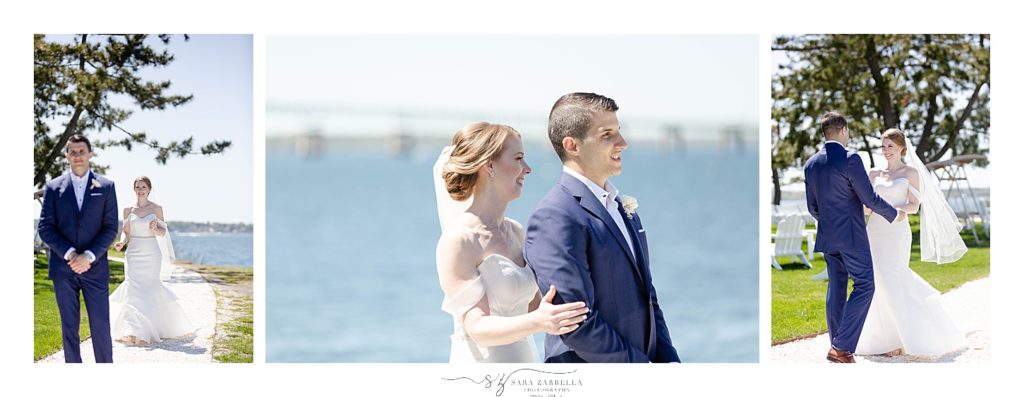 romantic first look for Newport RI wedding day with Sara Zarrella Photography