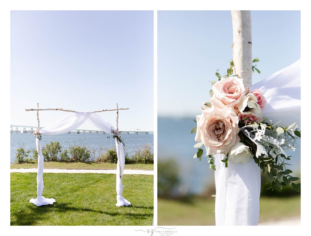 details on arbor for romantic wedding day in Newport RI with Sara Zarrella Photography
