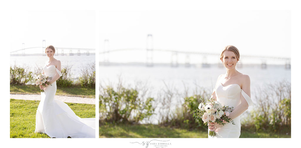 bridal portraits along Newport RI waterfront with Sara Zarrella Photography