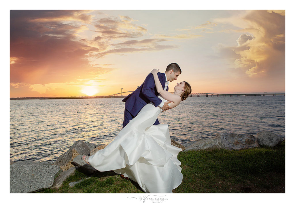 Sara Zarrella Photography photographs romantic evening wedding portraits in Newport RI