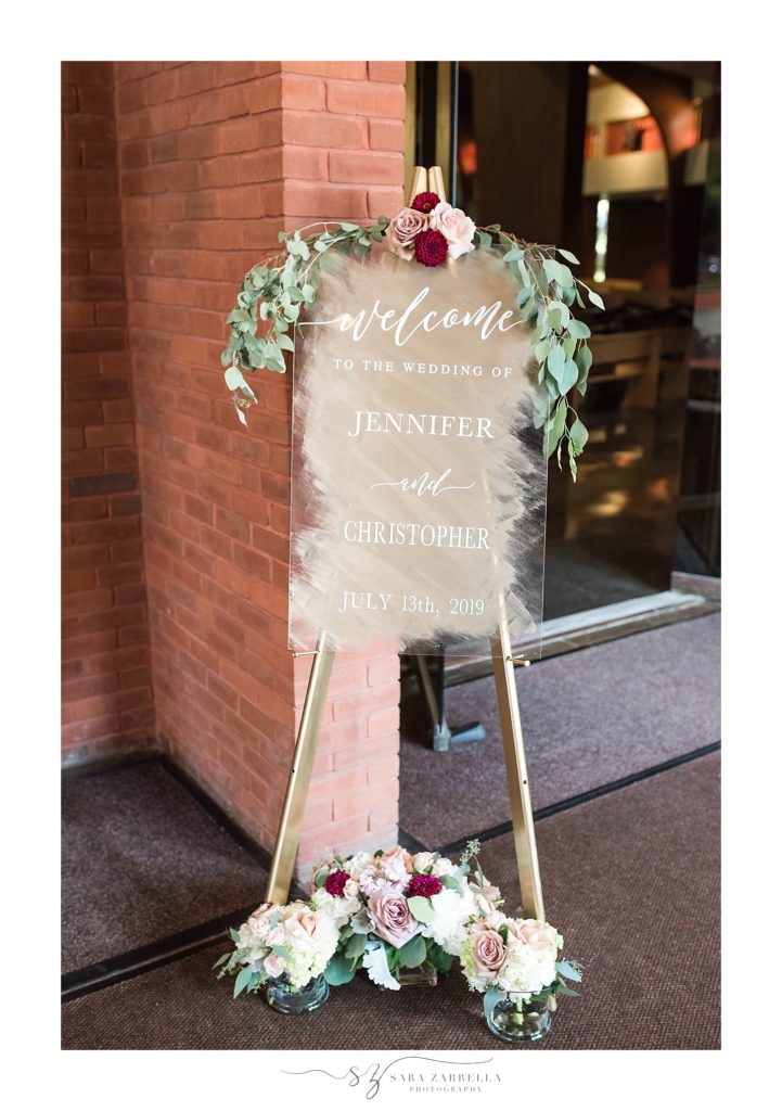 wedding sign to welcome guests to Cranston RI wedding with Sara Zarrella Photography