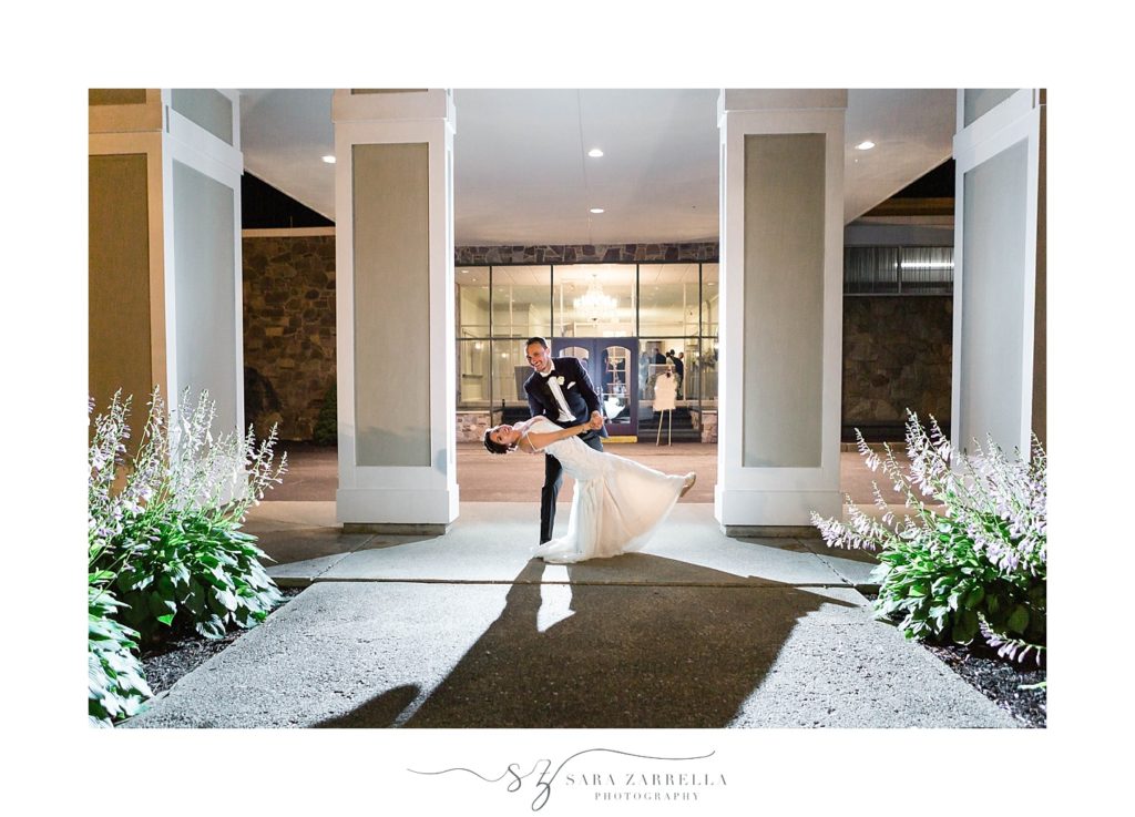 Sara Zarrella Photography photographs nighttime wedding portraits at Alpine Country Club