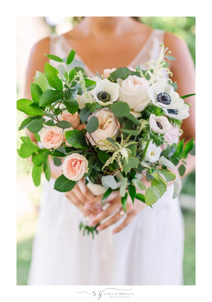 bridal bouquet for oceanfront wedding day photographed by Sara Zarrella Photography