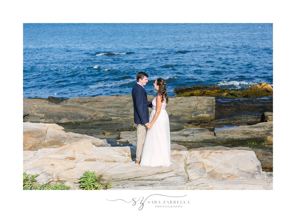Rhode Island wedding photographer Sara Zarrella Photography captures beachfront first look