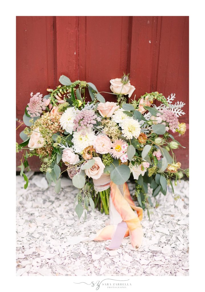 rustic florals for garden wedding day in East Greenwich RI with Sara Zarrella Photography
