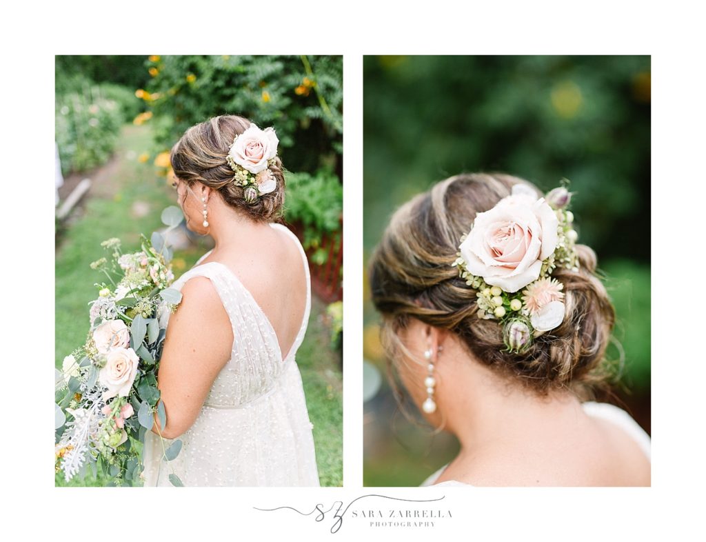 bride's floral details for hair photographed by Sara Zarrella Photography