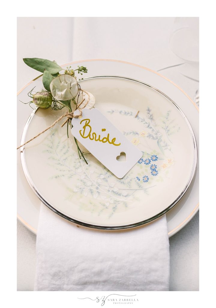vintage place settings for back yard wedding day with Sara Zarrella Photography