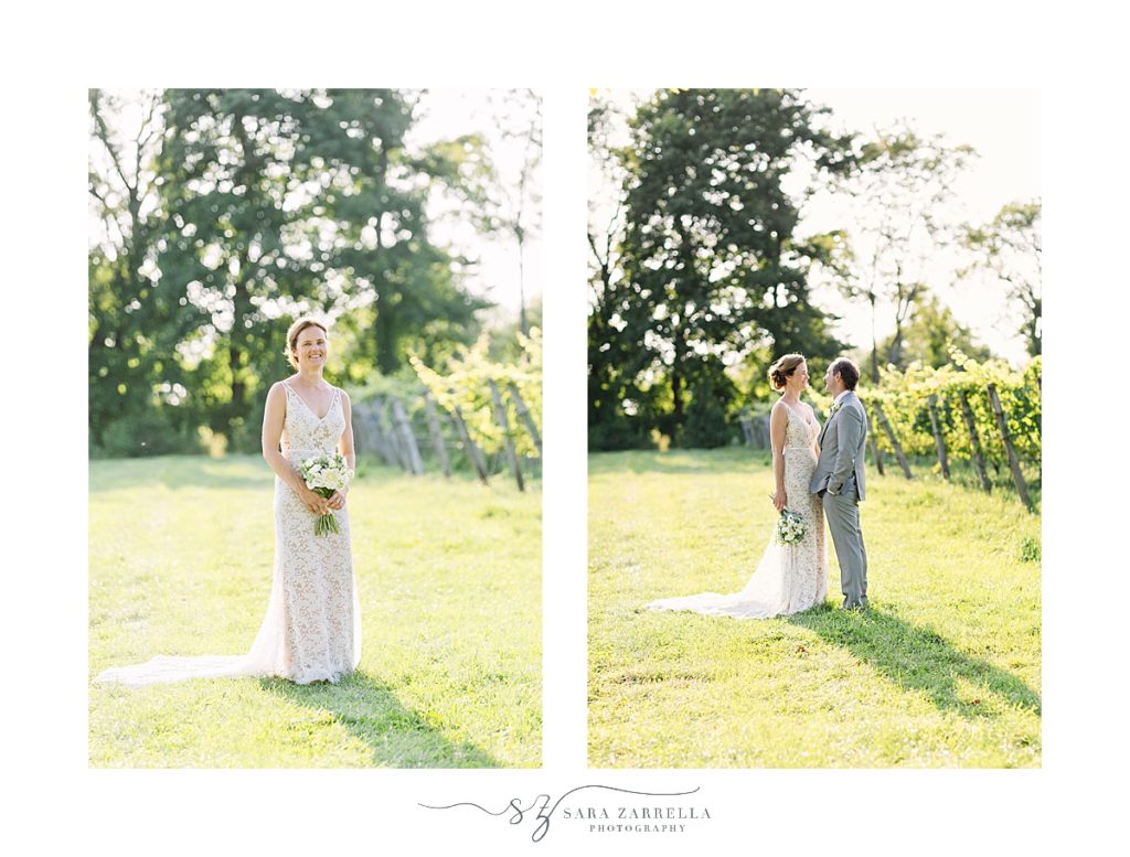 Bride and groom portraits in vineyards with Sara Zarrella Photography