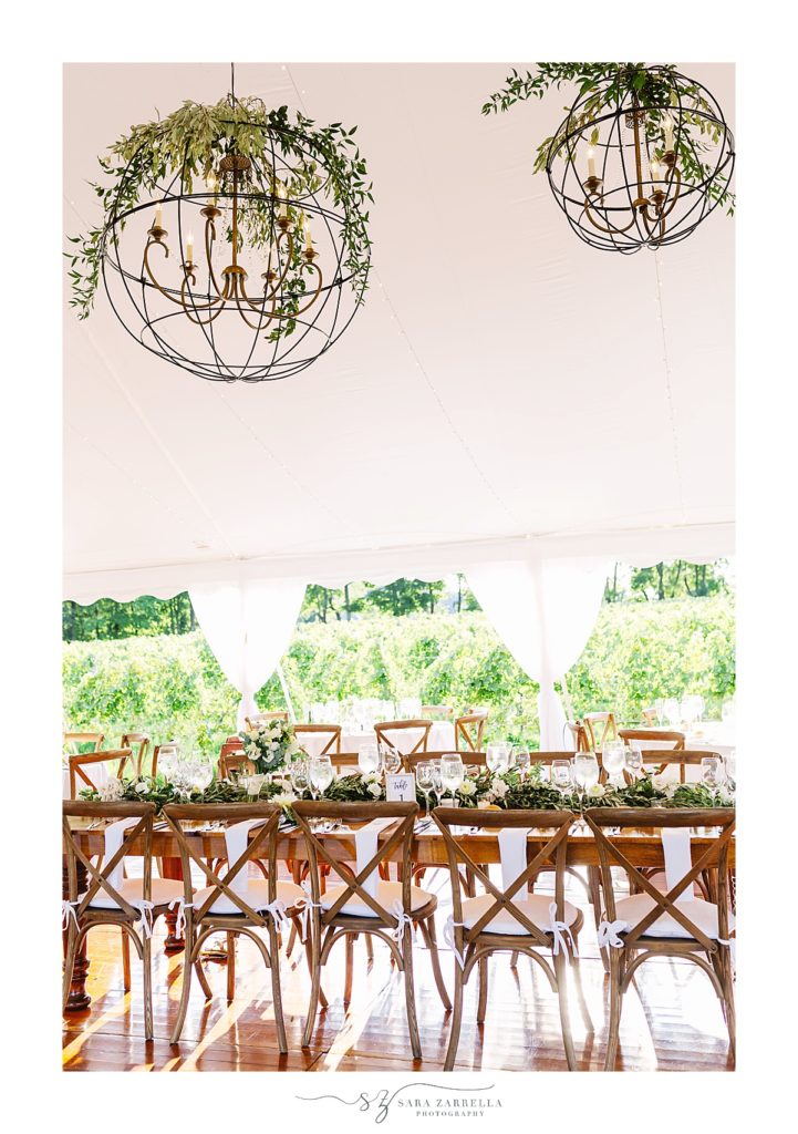 hanging floral centerpieces at Greenvale Vineyards photographed by Sara Zarrella Photography