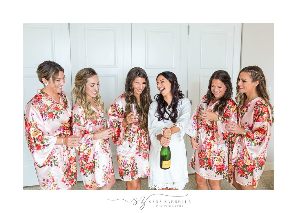 bridesmaids toast Rhode Island wedding day with Sara Zarrella Photography