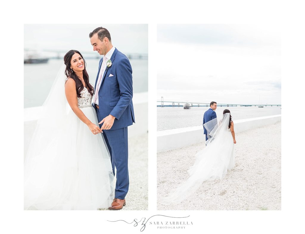 Sara Zarrella Photography photographs bride and groom on Newport RI beach