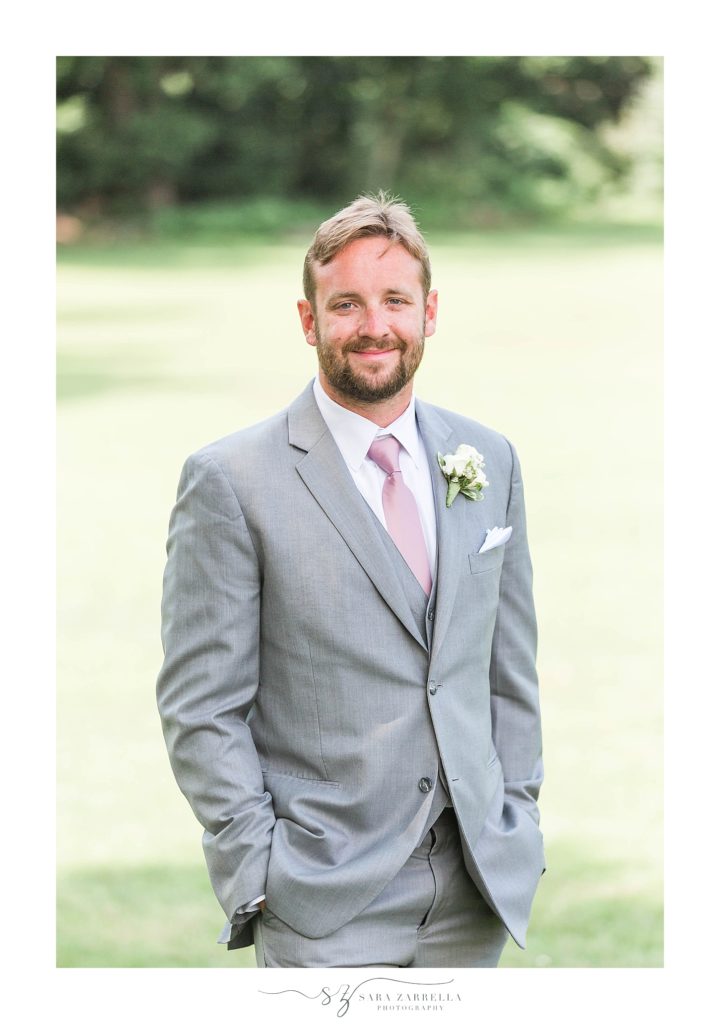 groom's portraits on wedding day at Squantum Association with Sara Zarrella Photography