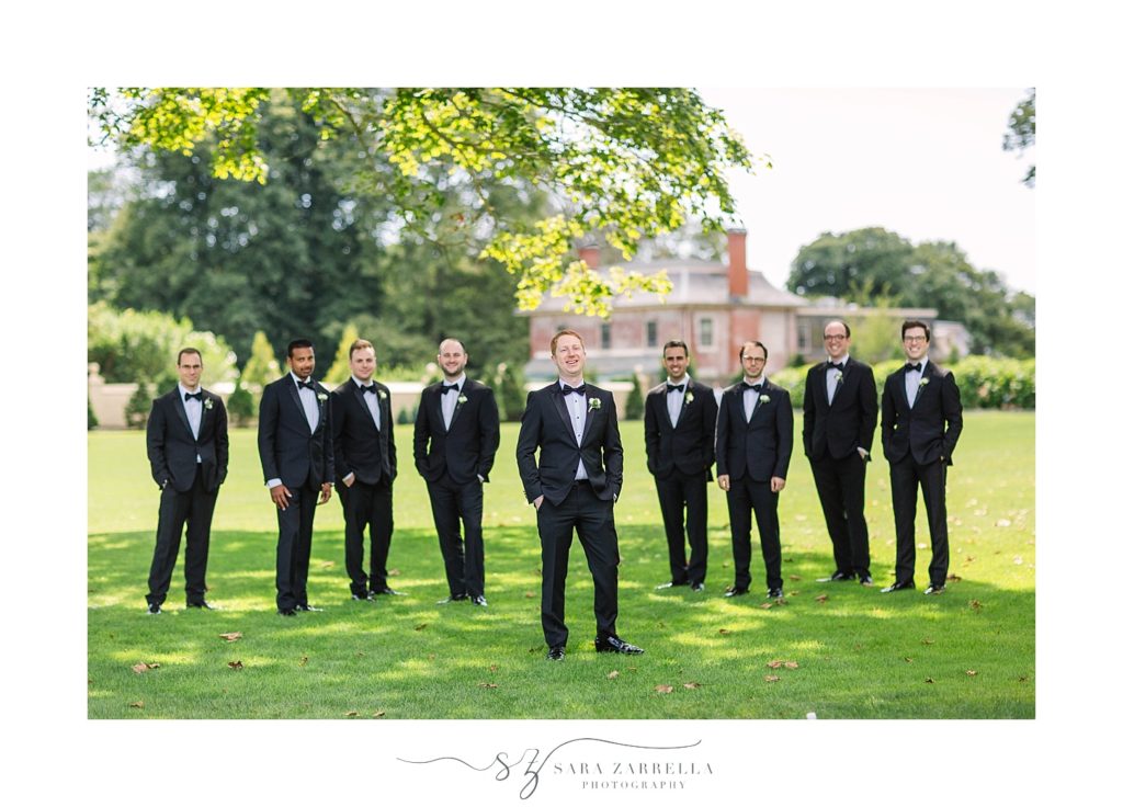 groomsmen pose at Elms Mansion with Sara Zarrella Photography