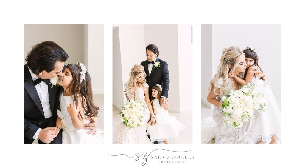 groom and bride pose with daughter photographed by Sara Zarrella Photography