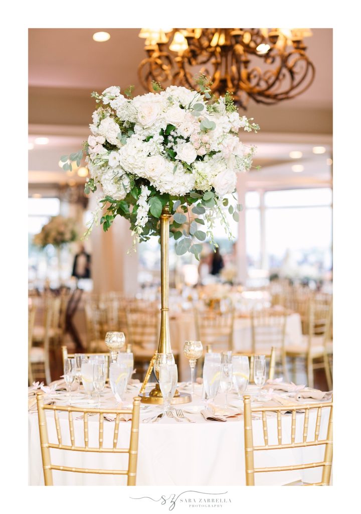 tall floral centerpieces at OceanCliff Newport with Sara Zarrella Photography