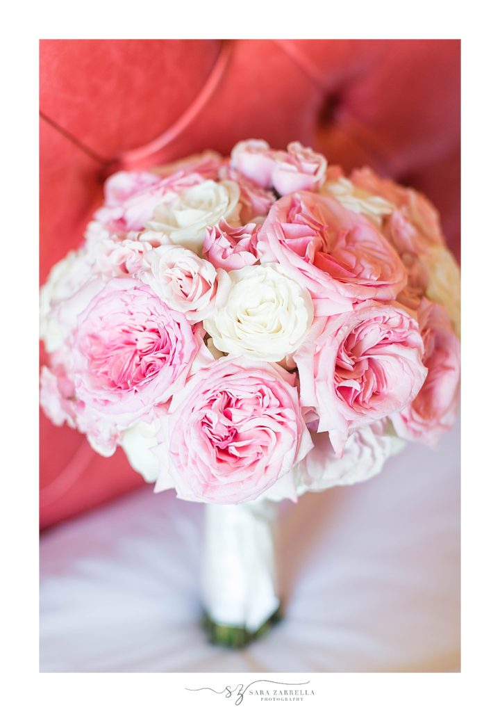 wedding bouquet with pink florals photographed by Sara Zarrella Photography