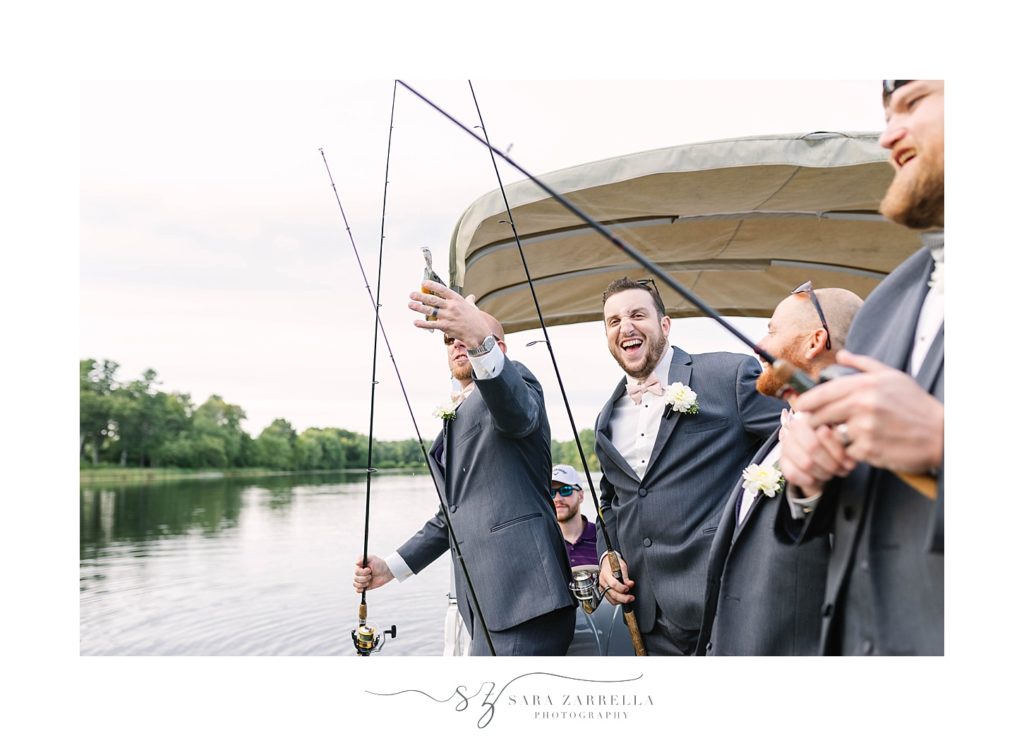 groomsmen fish on wedding day with Sara Zarrella Photography