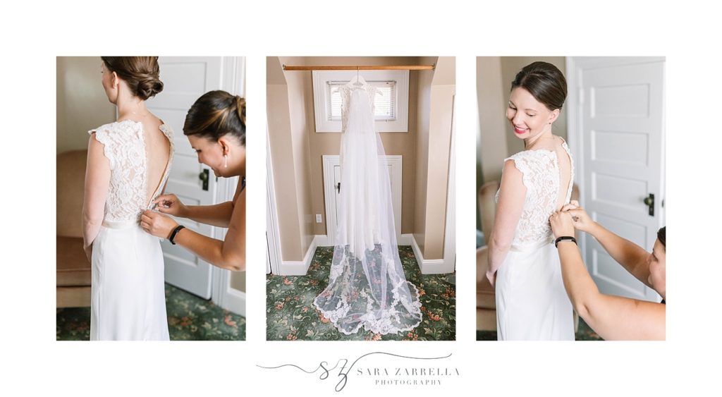 bride prepares for Squantum Association wedding with Sara Zarrella Photography