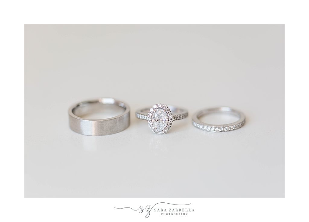 Sara Zarrella Photography photographs wedding rings at Regatta Place in Newport RI