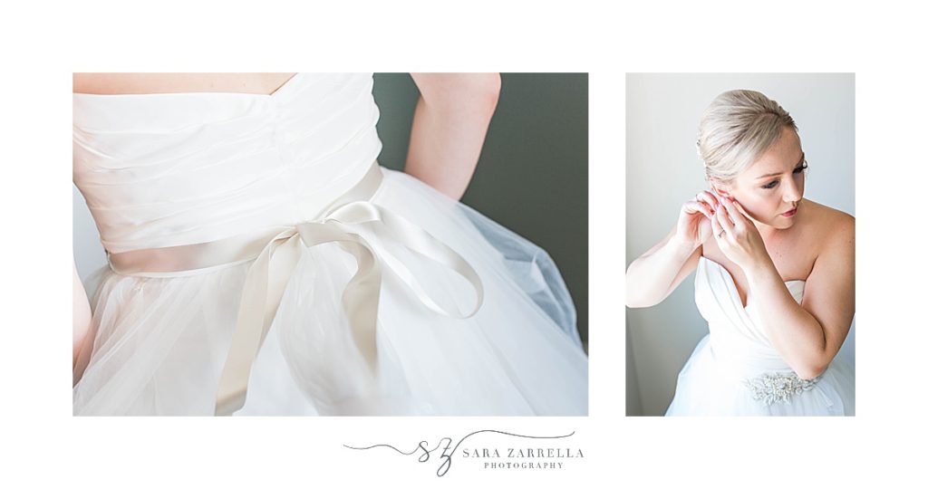 Sara Zarrella Photography photographs Rhode Island bride prepare for Regatta Place wedding